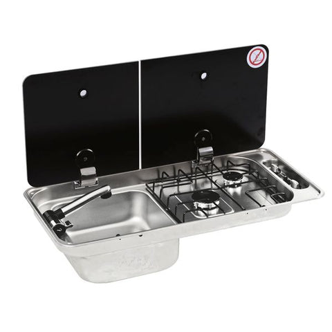 CAN Randi Hob & LH Sink 716 x 340mm (Double Glass Lid / 2 Burners / Piezo)