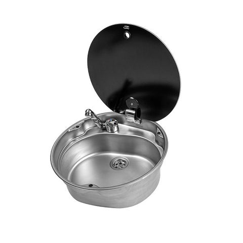 CAN Round Sink with Glass Lid 407mm Dia. (Waste and Tap Not Included)
