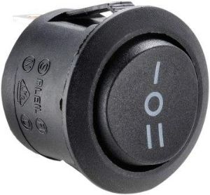 W4 250V Round Single Pole Rocker Switch Centre Off Blk