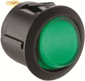 W4 12V Round Single Pole Rockeron/Off Illuminated Green