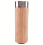 VIA MONDO VACUUM FLASK 0.5L S STEEL/BAMBOO TEMP GAUGE