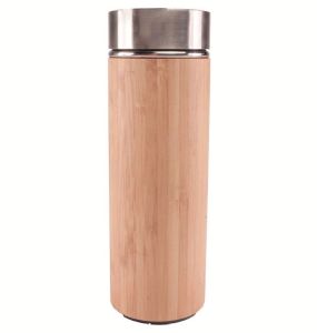 VIA MONDO VACUUM FLASK 0.5L S STEEL/BAMBOO TEMP GAUGE