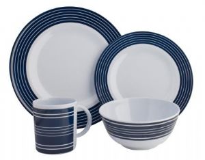NAVY PINSTRIPE 16PIECE DINNER SET