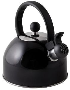 Via Mondo 1.5 Litre Black Stainless Steel Whistling Kettle Camping Caravan Motorhome