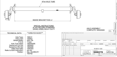 Al-Ko EUR01 Axle Assy B1600-O SA 1550kg