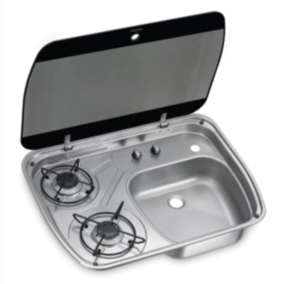 2 Burner Gas Hob/Sink Combi with Glass Lid)