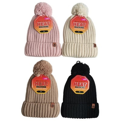Heat Machine Ladies Rib Sherpa Lined Bobble Hat