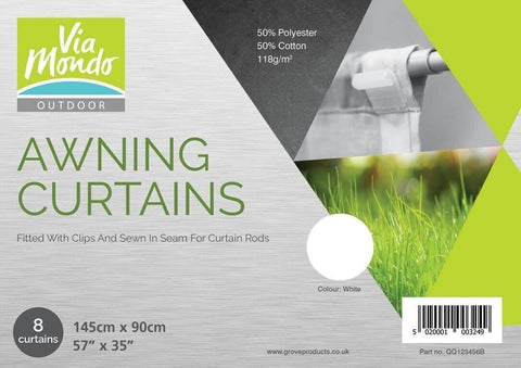 VIA MONDO AWNING CURTAINS 145 X 90CM (8) WHITE