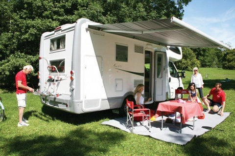 Fiamma Motorised Eagle Awning 450 Polar White Case Royal Grey Fabric